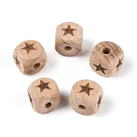 Engraved Beech Wood Beads WOOD-N022-06A-1