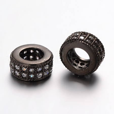 Brass Micro Pave Clear Cubic Zirconia European Beads ZIRC-L037-16B-FF-1