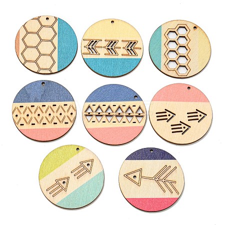 Printed Natural Poplar Wood Pendants WOOD-X0004-21-1