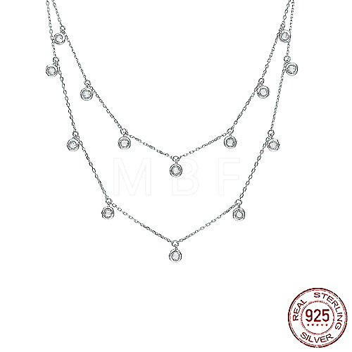 Rhodium Plated 925 Sterling Silver Micro Pave Clear Cubic Zirconia Double Layer Necklaces MG0607-1