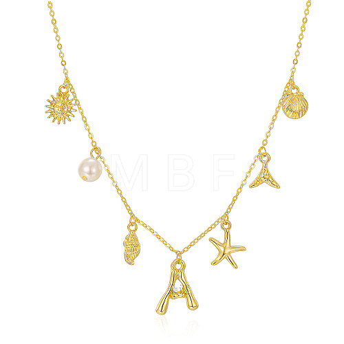 Bohemian Summer Beach Style 18K Gold Plated Shell Shape Initial Pendant Necklaces IL8059-10-1