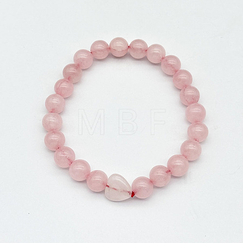 Fashionable Heart & Round Natural Rose Quartz Beaded Stretch Bracelets for Women Men EN4450-6-1