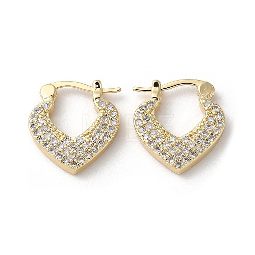 Brass with Cubic Zirconia Heart Hoop Earrings EJEW-K247-07G-1