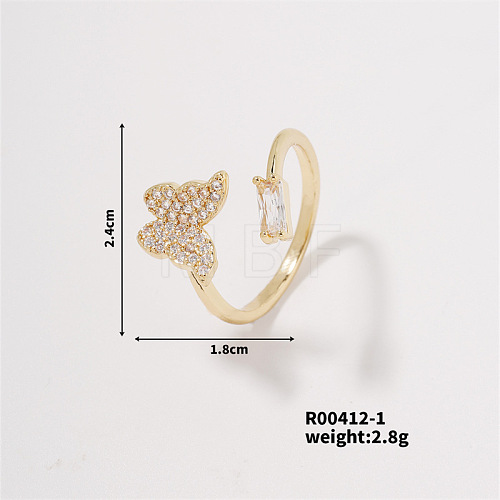 Butterfly Brass Rhinestones Cuff Ring PI6789-3-1