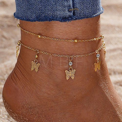 2Pcs Alloy Rhinestone Anklets WG853BB-09-1