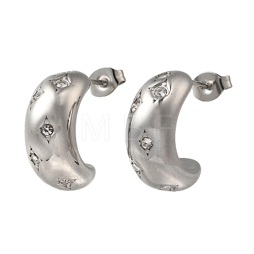 304 Stainless Steel & Rhinestones C-Shaped Stud Earrings for Women EJEW-S237-11-1