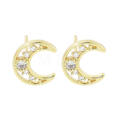 Brass Pave Clear Cubic Zirconia Stud Earring EJEW-S217-G08-1