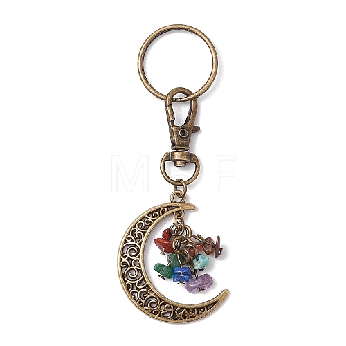 Chakra Theme Moon Natural Red Jasper & Howlite & Tiger Eye & Carnelian & Green Aventurine & Lapis Lazuli & Amethyst Chip Keychain KEYC-JKC00963-02-1