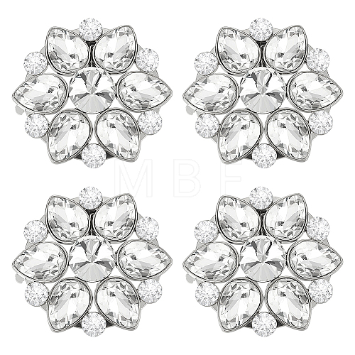 4Pcs Flower Alloy with Glass Rhinestone Shoe Buckle Clips AJEW-FG0003-64D-1