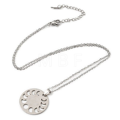 201 Stainless Steel Moon Phase Pendant Necklace with Cable Chains NJEW-Q317-23P-1