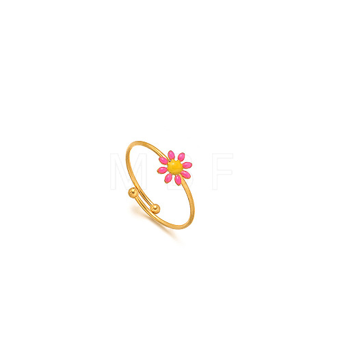 Daisy 304 Stainless Steel Enamel Open Cuff Rings for Women RJEW-M061-01G-09-1