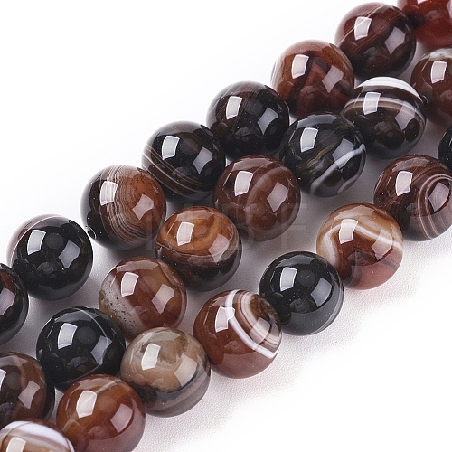 Natural Striped Agate/Banded Agate Beads Strands G-G582-10mm-45-1