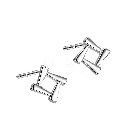 Anti-Tarnish Rhodium Plated Square 999 Sterling Silver Stud Earrings for Women EJEW-S215-13P-1