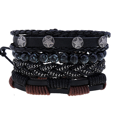 4Pcs Weave Imitation Leather Multi-strand Bracelets for Men WGB022D-08-1