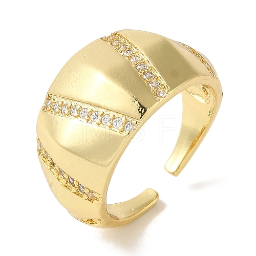 Rack Plating Brass Micro Pave Cubic Zirconia Cuff Ring RJEW-P104-11G-1