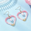 Heart 304 Stainless Steel Glass Seed Beads Dangle Earrings EJEW-MZ00646-4