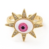 Cubic Zirconia Sun with Evil Eye Open Cuff Ring with Acrylic RJEW-B042-09G-03-2