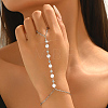 Elegant Brass Imitation Round White Pearl Hand Chain Finger Ring Bracelets for Women KS0811-4