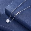 925 Sterling Silver Pearl Cross Shape Pendant Necklaces NJEW-BB30761-6