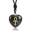 Natural Obsidian Heart Engraved AnKh Cross Pendant Personalized DIY Necklaces SC1205-5-1