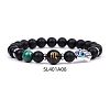 Natural Black Agate & Synthetic Malachite Stretch Bracelets PW-WG62314-08-1