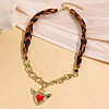 Alloy Enamel Sacred Heart Pendant Leopard Print Cloth Scarf Necklacess for Women WG2FAF8-02-2
