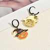 Cute Halloween Brass Enamel Pumpkin Hoop Earrings FC3379-5
