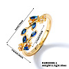 Exquisite Brass Cubic Zirconia Willow Leaf Cuff Rings for Women UN6923-1-1