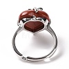 Gemstone Heart with Bowknot Adjustable Ring RJEW-P031-02P-5