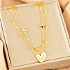 304 Stainless Steel Pave Clear and Black Cubic Zirconia & Natural White Shell Heart Pendant Double Layer Necklaces for Women FS-WGCE9B1-01-2