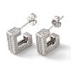 Square Box Design Brass Micro Pave Clear Cubic Zirconia Stud Earrings for Women EJEW-A110-07P-2