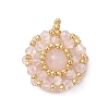 Natural Rose Quartz & Glass Seed Beaded Flat Round Pendants PALLOY-MZ00950-01-1