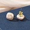 Brass & ABS Plastic Imitation Pearl Stud Earrings for Women PL-CBA760A-03A-G01-3