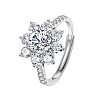 Rhodium Plated 925 Sterling Silver Flower Micro Pave Moissanite Adjustable Rings for Women WG9AA84-01-4