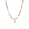 Colorful Beaded Heart Letter Necklace with Pearl Elements Stainless Steel Pendant Jewelry TR2146-24-1