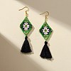 Glass Seed Braided Rhombus with Tassel Dangle Earrings EJEW-MZ00028-2