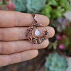 Copper Wire Wrapped Moon with Synthetic Moonstone Drop  Pendant Necklaces FS-WG5A52F-01-2