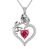 Rhodium Plated 925 Sterling Silver Pave Cubic Zirconia Rose Heart Birthstone Pendant Cable Chain Necklaces NJEW-H012-66B-1