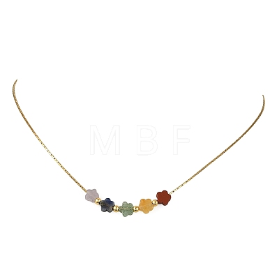 Natural Mixed Gemstone Beaded Pendant 304 Stainless Steel Boston Link Chain Necklaces NJEW-JN06419-03-1