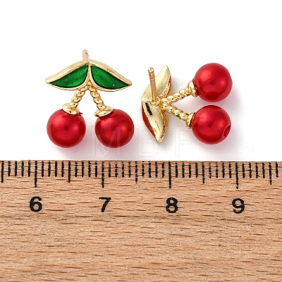 Cherry Brass ABS Plastic Pearl Stud Earrings EJEW-U062-04B-02G-1