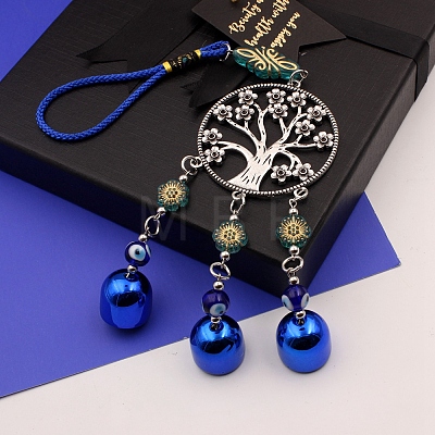 Alloy Flat Round with Tree of Life Pendant Decorations EVIL-PW0003-04-1