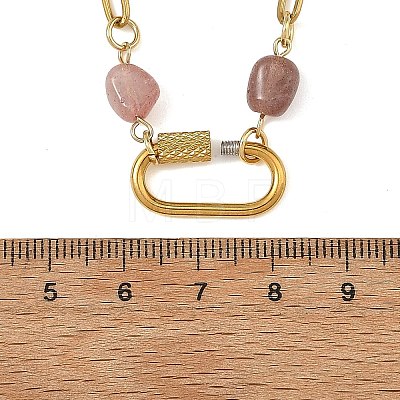 Natural Strawberry Quartz Nuggets Beaded Chain Necklaces NJEW-JN06508-02-1