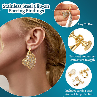 24Pcs 3 Styles 316 Stainless Steel Clip-on Earring Findings STAS-TA0006-31G-1