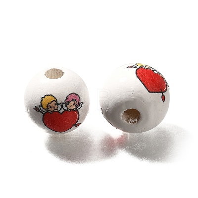 Valentine's Day Element Printed Wood Beads WOOD-R002-01-15-1