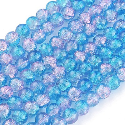 1Strand Two Tone Transparent Crackle Glass Round Beads Strands X-CCG-Q001-8mm-19-1