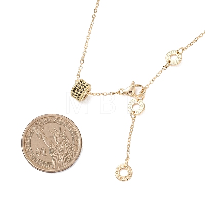 Brass Micro Pave Black Cubic Zirconia Column Bead and Love Disc Pendant Cable Chain Necklaces NJEW-JN05767-1