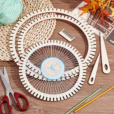 Gear Shape Wooden Cicular Weaving Loom Sets WOOD-WH0029-10-1