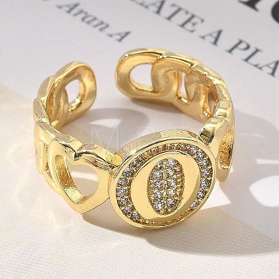 Brass Micro Pave Clear Cubic Zirconia Open Cuff Rings for Women RJEW-K289-02G-O-1