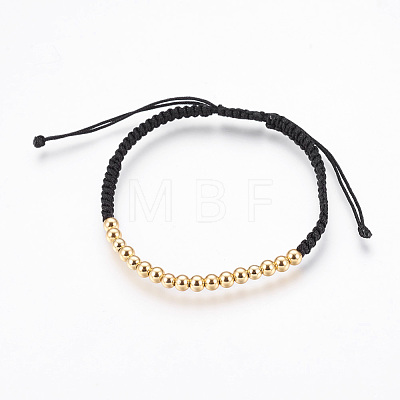 Adjustable Brass Braided Beaded Bracelets BJEW-JB03778-1