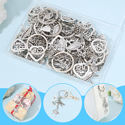 20Pcs Alloy Ballet Shoes & Dancing Girl & Heart Keychains KEYC-SC00043-1